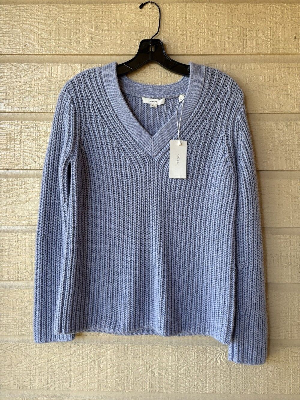 VINCE women Sky Granite Chunky Shaker Stitch Wool Cashmere Sweater size XS $445 - Picture 3 of 8